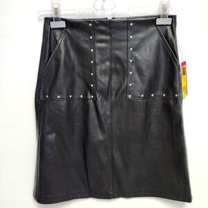 Catherine Malandrino Women's Black Faux Leather Studded Skirt Size 2